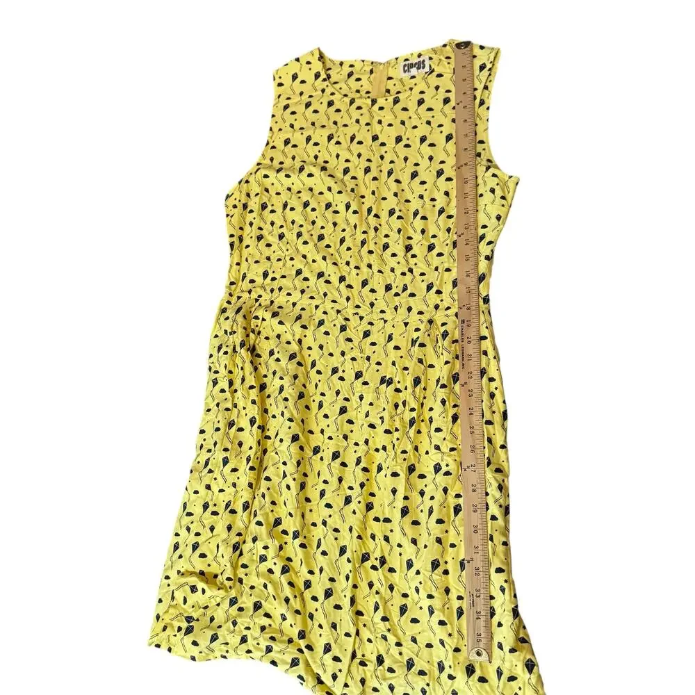 Circus Yellow Kite Print Sleeveless Dress 100% Rayon Made in India UK 20